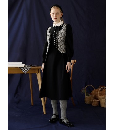 Klassisk Brocade fyrkantig kort väst för litterära tjejer