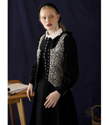 Klassisk Brocade fyrkantig kort väst för litterära tjejer