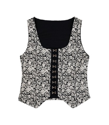 Gilet court classique en brocart à col carré pour filles littéraires