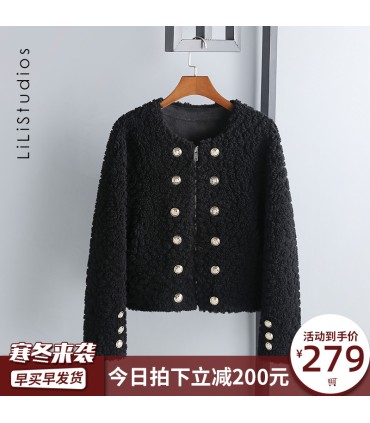 Sheep shearling short double-breasted jacket