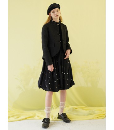 Lätt lantlig stil med spänne stå-krage blommig quiltad jacka/knoppkjol