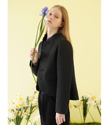 Gancu gaya desa ringan kolar berdiri jaket berkuil bunga/skirt putik