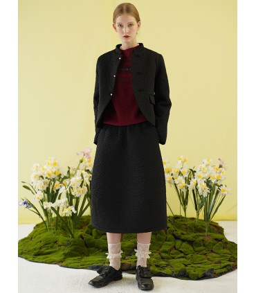 Gancu gaya desa ringan kolar berdiri jaket berkuil bunga/skirt putik