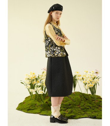 Jaqueta/saia acolchoada floral com fivela estilo country leve