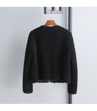 Får shearling kort dubbelknäppt jacka