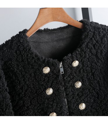 Får shearling kort dubbelknäppt jacka