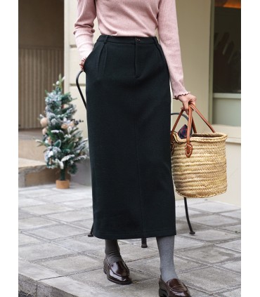 Retro slim wool one-step skirt 