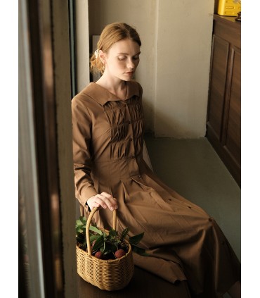 갈매기 목 클래식 아코디언 주름 드레스 