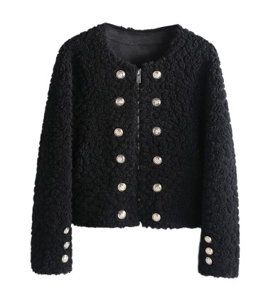 Sheep shearling short double-breasted jacket