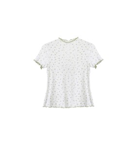 Camiseta feminina de manga curta com franjas florais justas