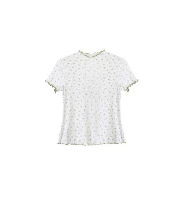 Camiseta feminina de manga curta com franjas florais justas