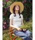 女の子にぴったりフィットする小さな花柄のフリンジ半袖Tシャツ