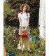 Camiseta feminina de manga curta com franjas florais justas