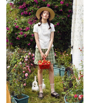 Girls close-fitting small floral fringe short-sleeved tee