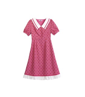 Fransk Lapel Rose Rød Polka Dot Kjole 