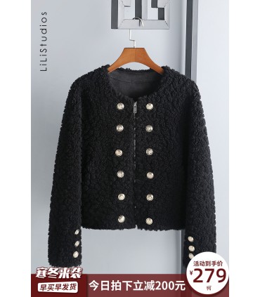 Sheep shearling short double-breasted jacket