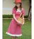 Đầm kiểu Pháp có ve áo hoa hồng đỏ chấm bi