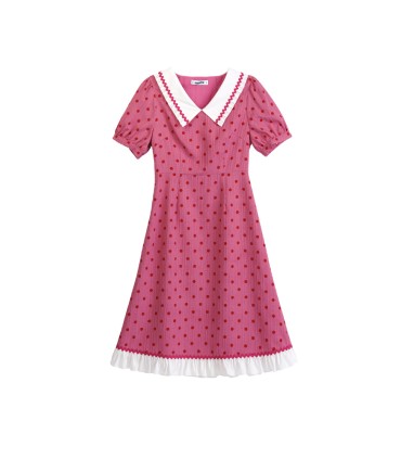 Czerwona sukienka w kropki z francuskimi klapami