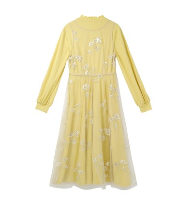 Netz-Strickkleid mit Hortensien-Pailletten-Stickerei 