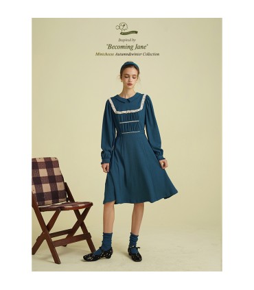 Robe à manches longues en dentelle texturée plissée 