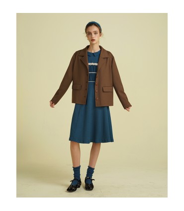 Veckad texturerad spetssöm långärmad klänning 