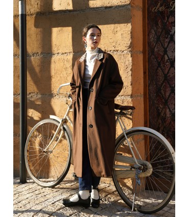 ウールチェック配色ロングコート