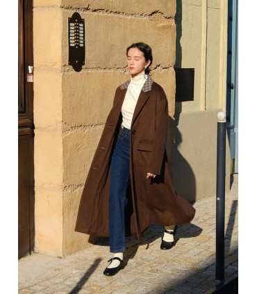 Kot Panjang Padanan Warna Kotak-kotak Bulu 