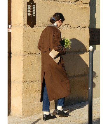 ウールチェック配色ロングコート