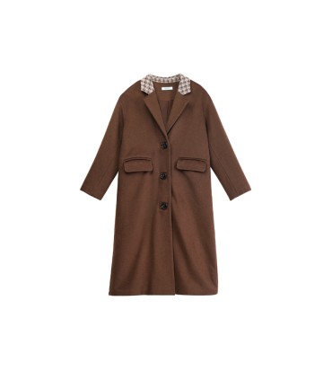 Шерстяная клетка Длинное пальто в тон 