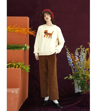 Rechte klassieke corduroy cropped broek