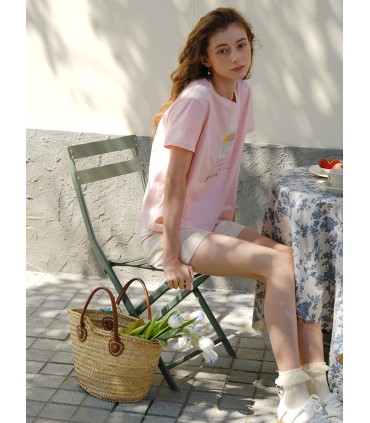 T-shirt girocollo con motivo gelato dipinto a mano sciolto