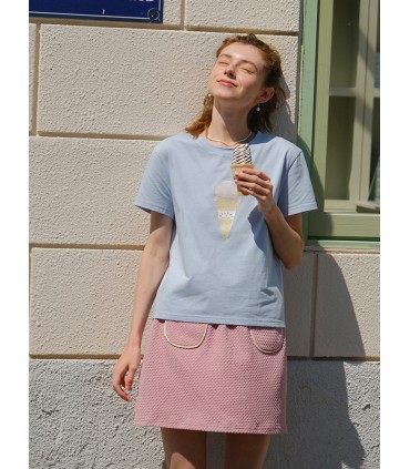 アイスクリーム手描き柄ラウンドネックルーズTee