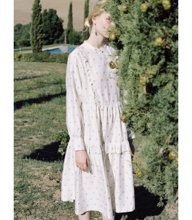 Asimetris Lace Stand Collar Long Dress 