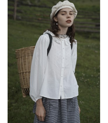 Biała koszula z podwójnym płatkiem i długim rękawem