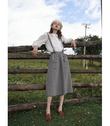 Camicia bianca a maniche lunghe jacquard con collo a doppio petalo 