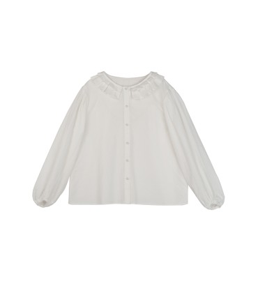 Camicia bianca a maniche lunghe jacquard con collo a doppio petalo 