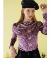 紫色复古华丽水仙花丝绒打底衫