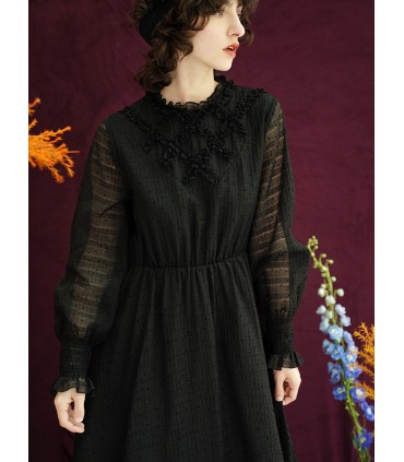 Rynket Romantisk Elegant Lang Kjole 