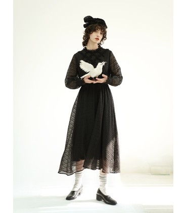 Shirred Romantic Elegant Long Dress 