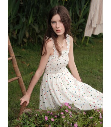 Lille sød bønnefarve polkaprikkede blonde seler nederdel 