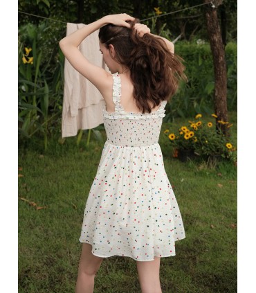 Lille sød bønnefarve polkaprikkede blonde seler nederdel 