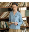 Besticktes Anzugkragen Literarisches blaues Hemd 