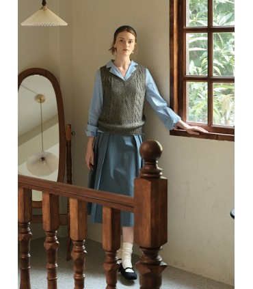 Geborduurd literair blauw overhemd met kraag 