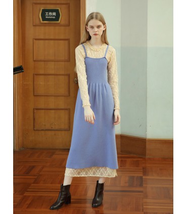 Vestido de malha com alças mistas 