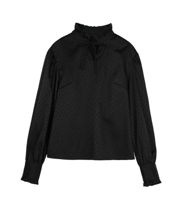 Blusa Brocado Manga De Renda Escura