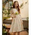 Small pointed collar hand-painted watercolor floral dress 
