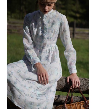 Vestido Renda Aquarela Ramie Tencel com Gola alta 