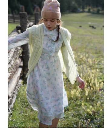 Spitze Aquarell Ramie Tencel Kleid mit Stehkragen 