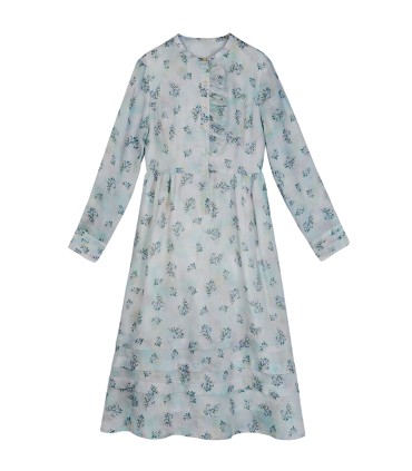 Spitze Aquarell Ramie Tencel Kleid mit Stehkragen 