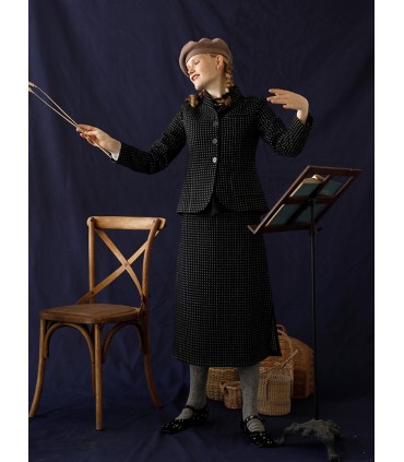 Set váy áo len họa tiết hạt mưa